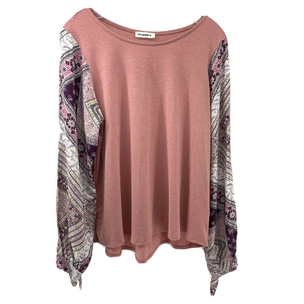 Balloon Sleeve Bohemian Top Pink Log Sleeve Blouse Relaxed Fit Small Paisley Top